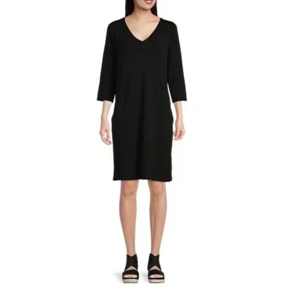 Eileen Fisher Dresses & Skirts - NWT Eileen Fisher Black V Neck Shift Dress-sz XS Petite